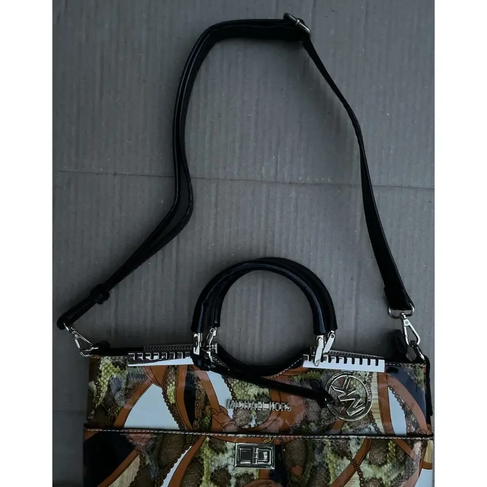 Patent Leather Handbag Boutique Style Snake Chain Link Print Unofficial